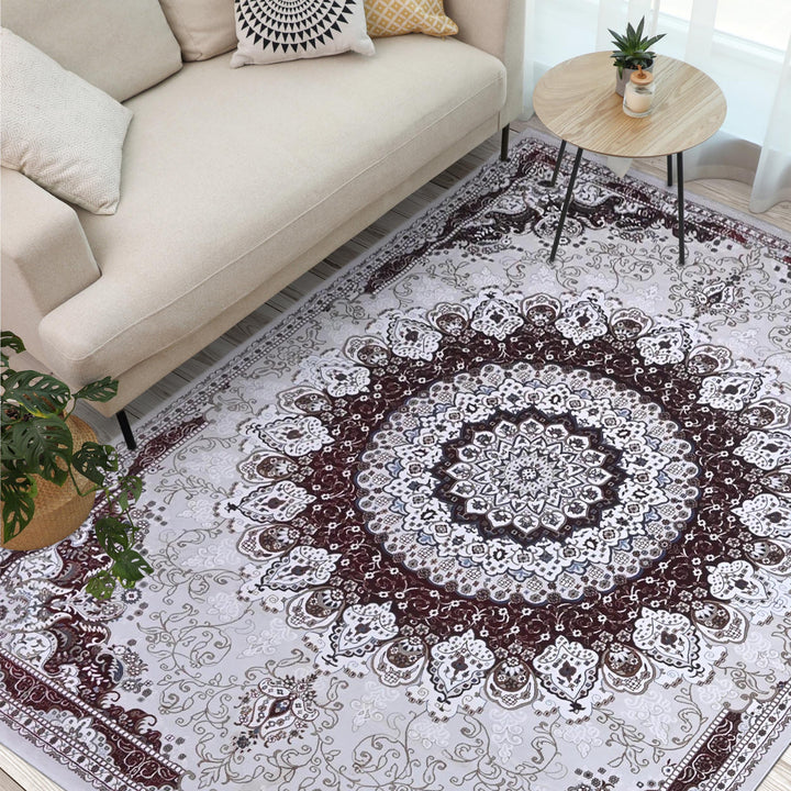 Grey & Burgundy Ornate Turkish Rug 10x13 FT