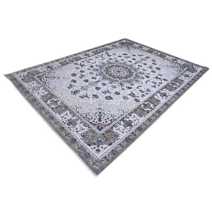 Grey & Cream Floral Turkish Rug 10X13 Ft