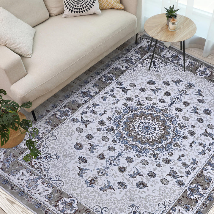 Grey & Cream Floral Turkish Rug 10X13 Ft