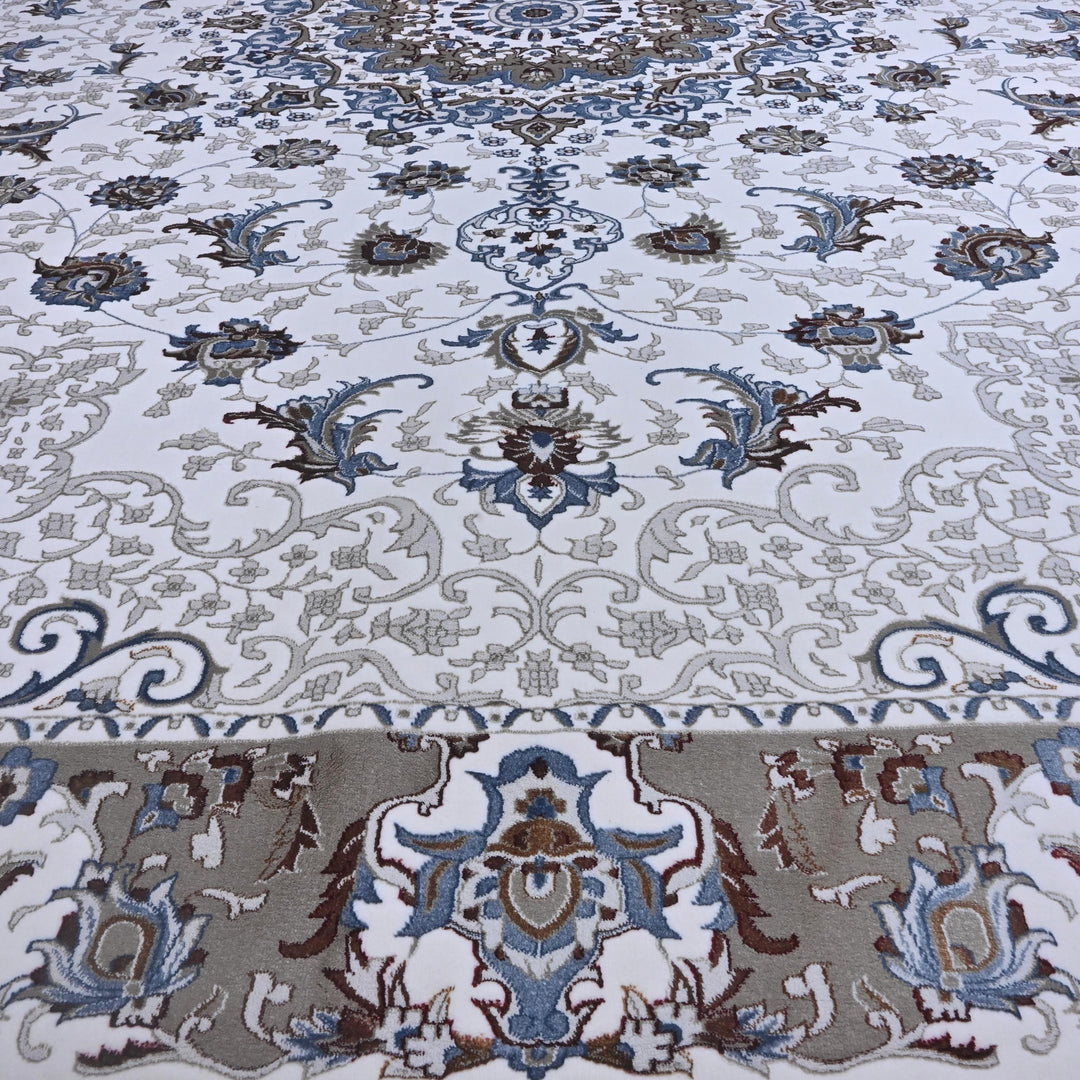 Grey & Cream Floral Turkish Rug 10X13 Ft