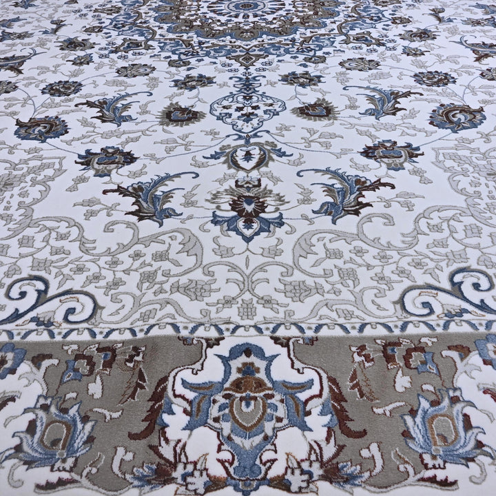 Grey & Cream Floral Turkish Rug 10X13 Ft