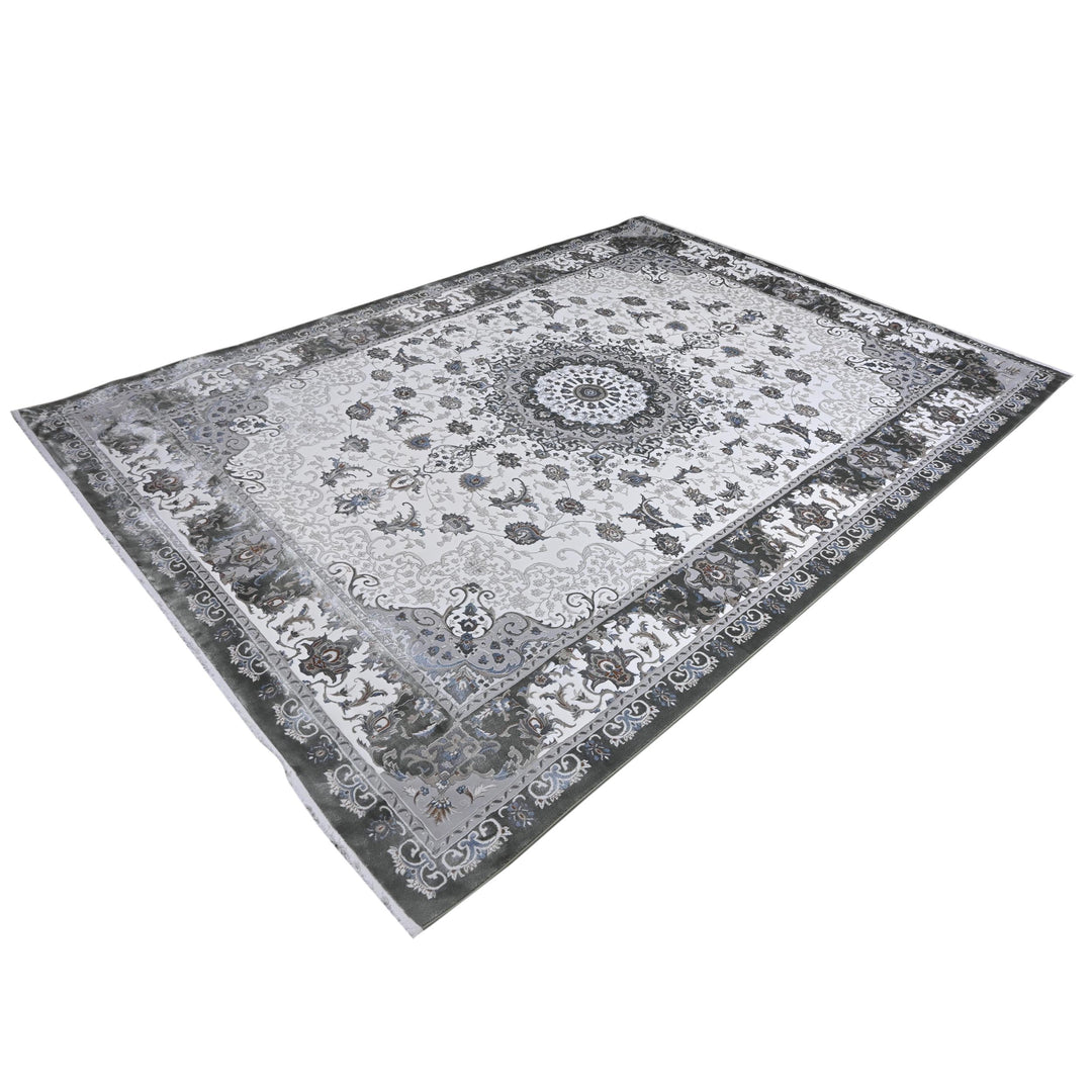 Grey & Cream Floral Turkish Rug 10X13 Ft