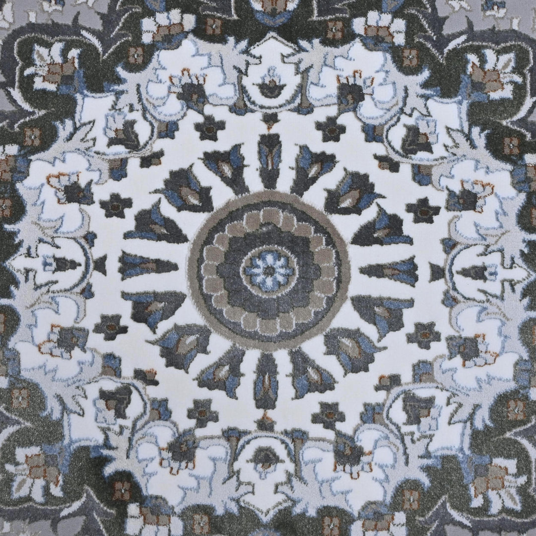 Grey & Cream Floral Turkish Rug 10X13 Ft