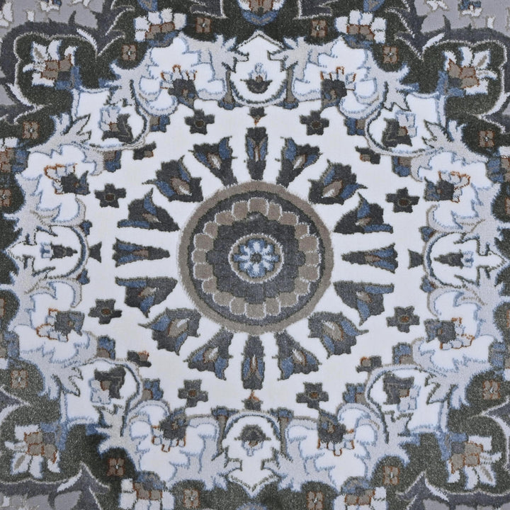 Grey & Cream Floral Turkish Rug 10X13 Ft