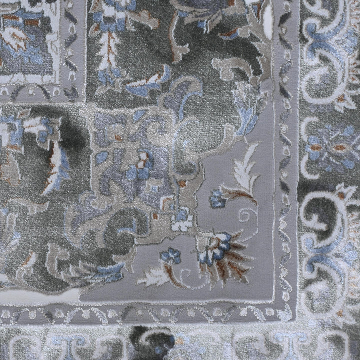 Grey & Cream Floral Turkish Rug 10X13 Ft