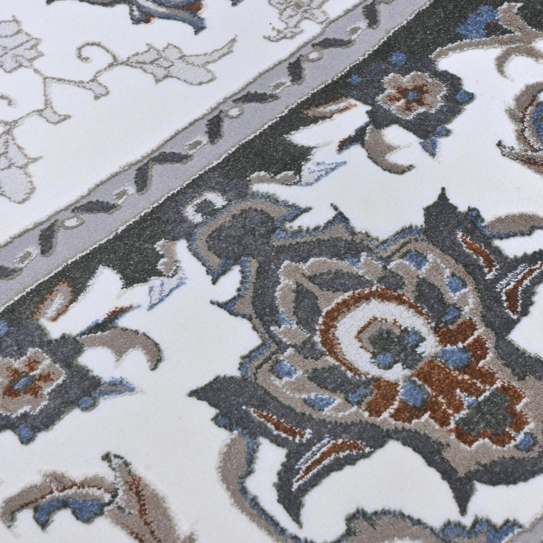 Grey & Cream Floral Turkish Rug 10X13 Ft