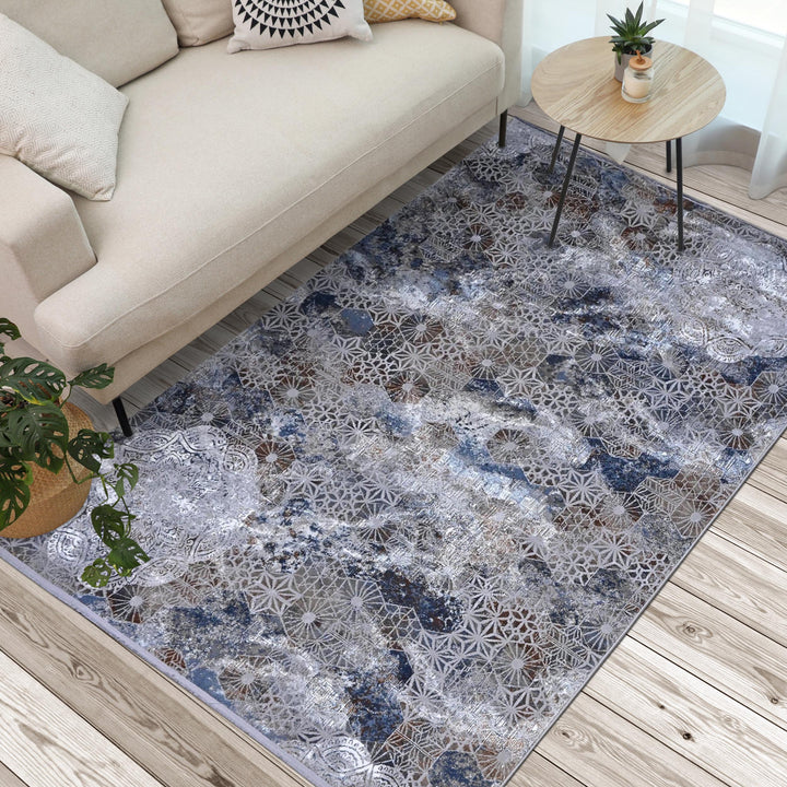 Navy Blue Vintage Turkish Rug 7x10 ft