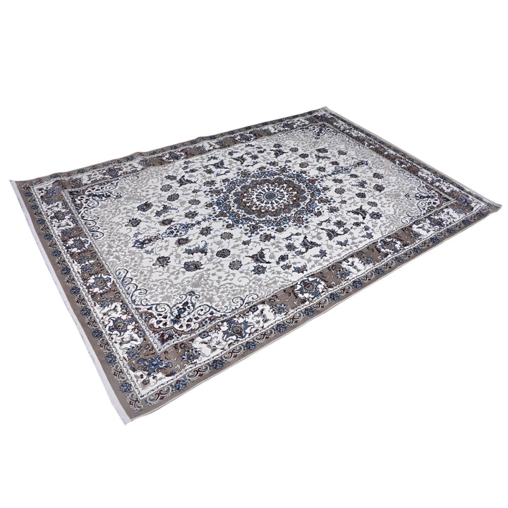 Grey & Cream Floral Turkish Rug 7x10 ft