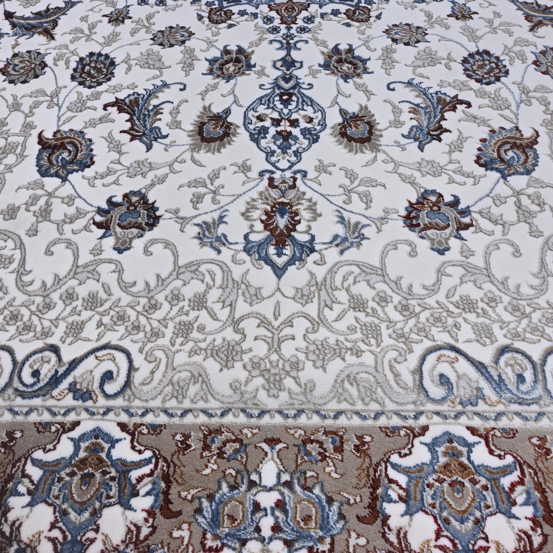 Grey & Cream Floral Turkish Rug 7x10 ft