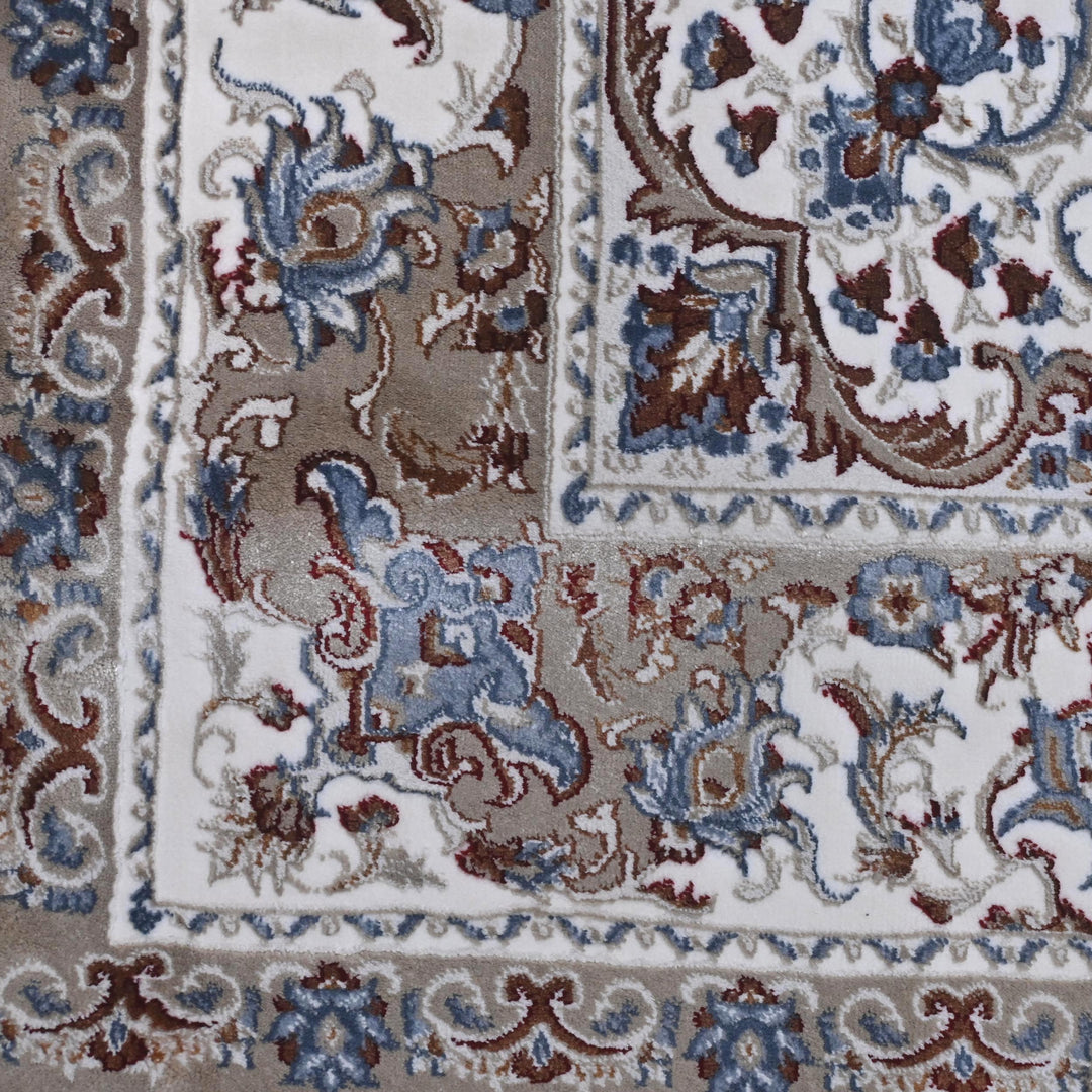 Grey & Cream Floral Turkish Rug 7x10 ft