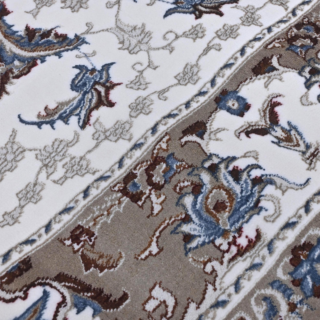 Grey & Cream Floral Turkish Rug 7x10 ft