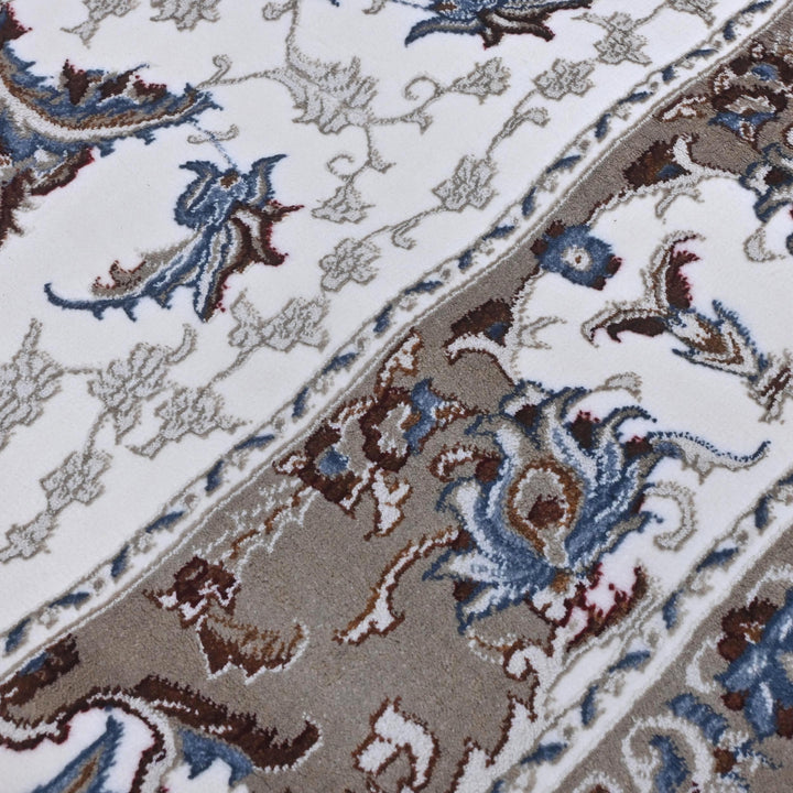 Grey & Cream Floral Turkish Rug 7x10 ft