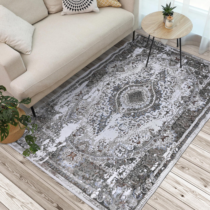 Charocal Grey Vintage Turkish Rug 7x10 ft