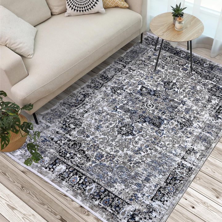Light Grey Floral Turkish Rug 7x10 ft