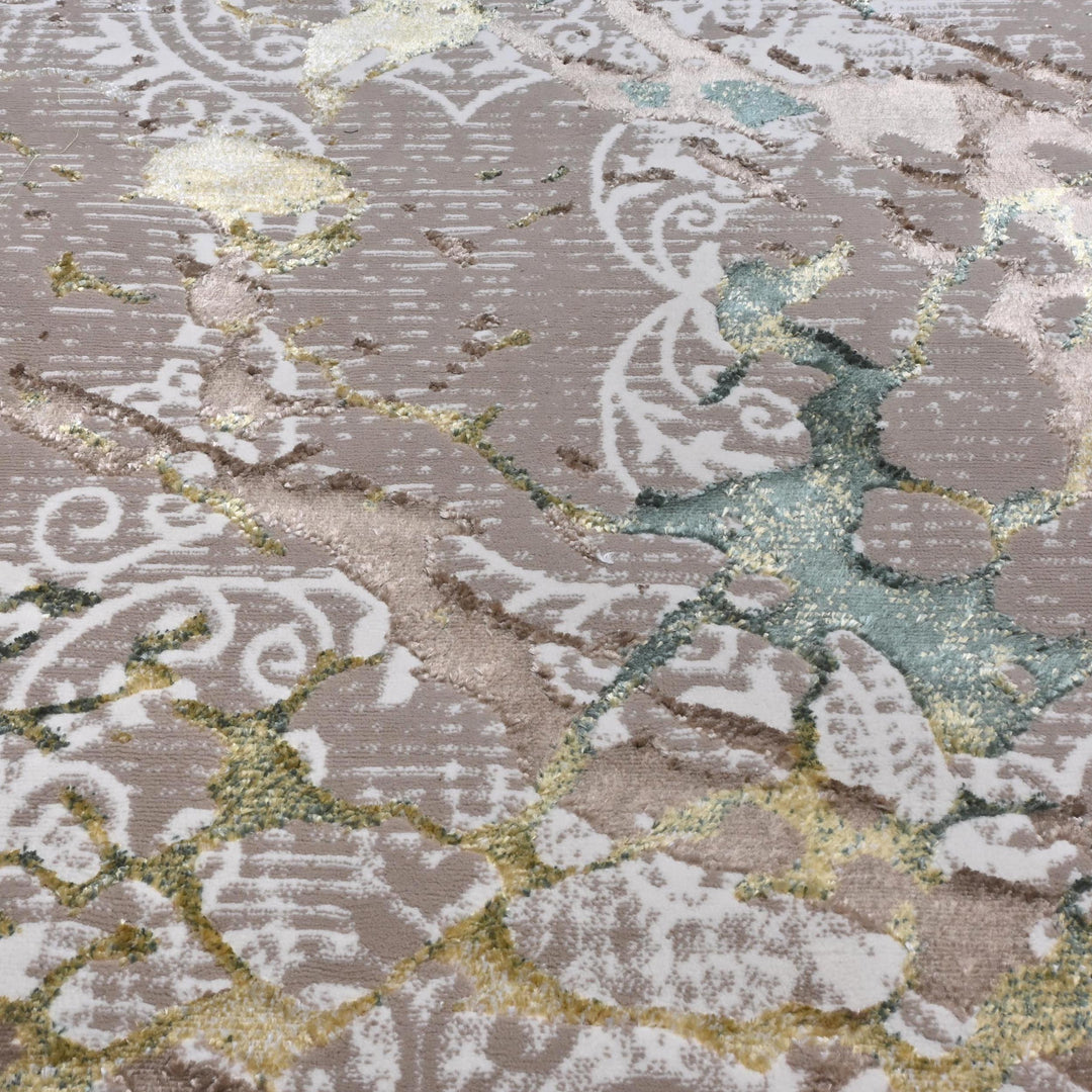 Grey & Beige Floral Turkish Rug 7x10 ft