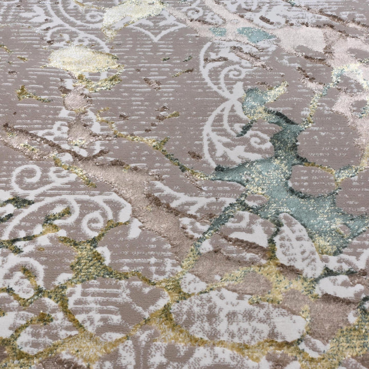 Grey & Beige Floral Turkish Rug 7x10 ft