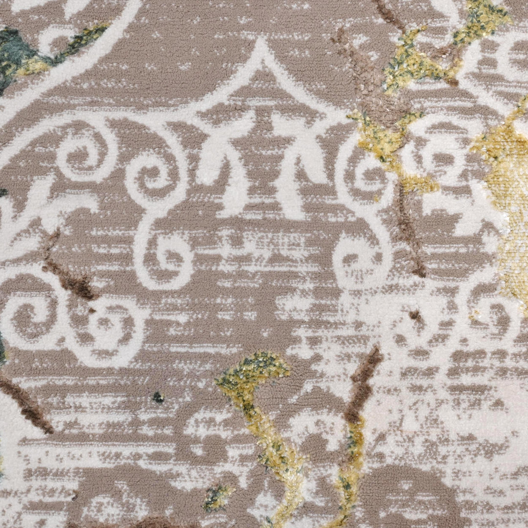 Grey & Beige Floral Turkish Rug 7x10 ft