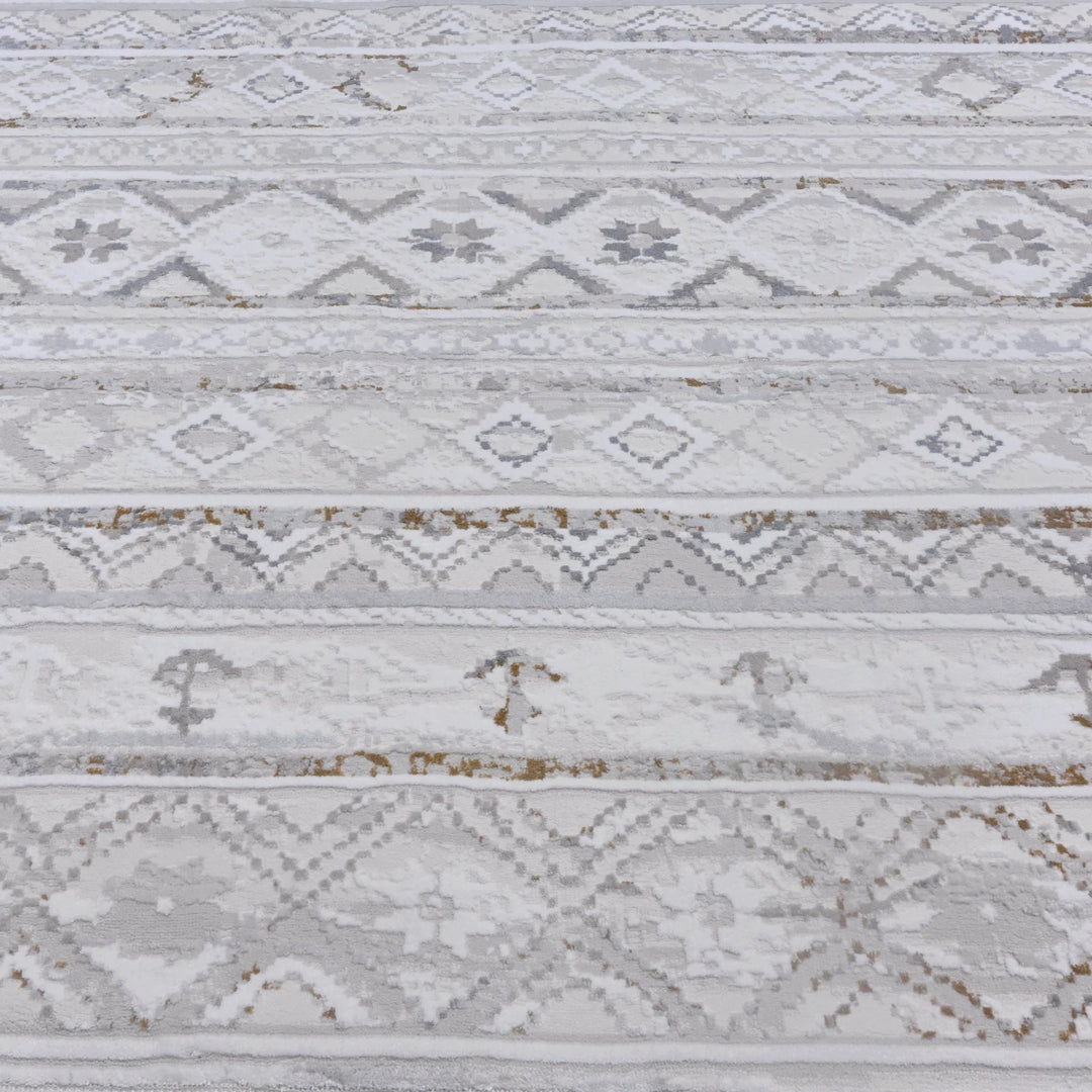 Cream & Grey Strips Turkish Rug 7x10 ft