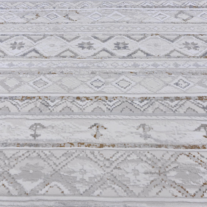 Cream & Grey Strips Turkish Rug 7x10 ft