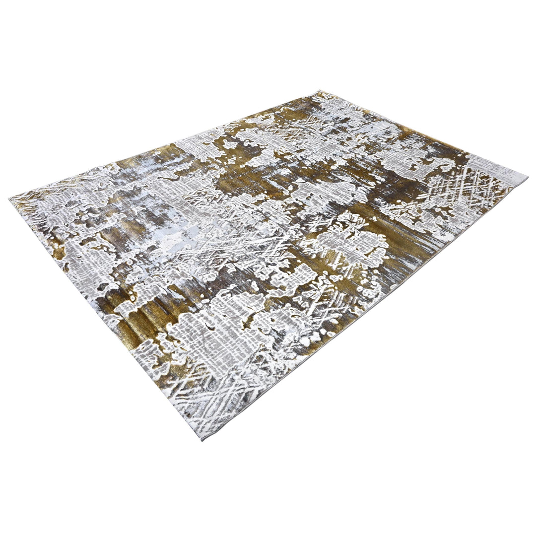 Cream & Olive Abstract Turkish Rug 7x10 ft