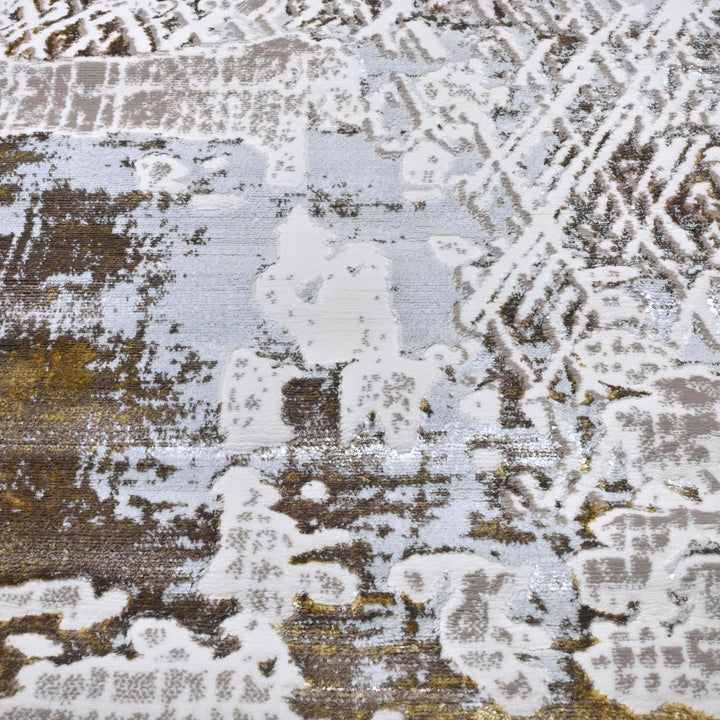 Cream & Olive Abstract Turkish Rug 7x10 ft