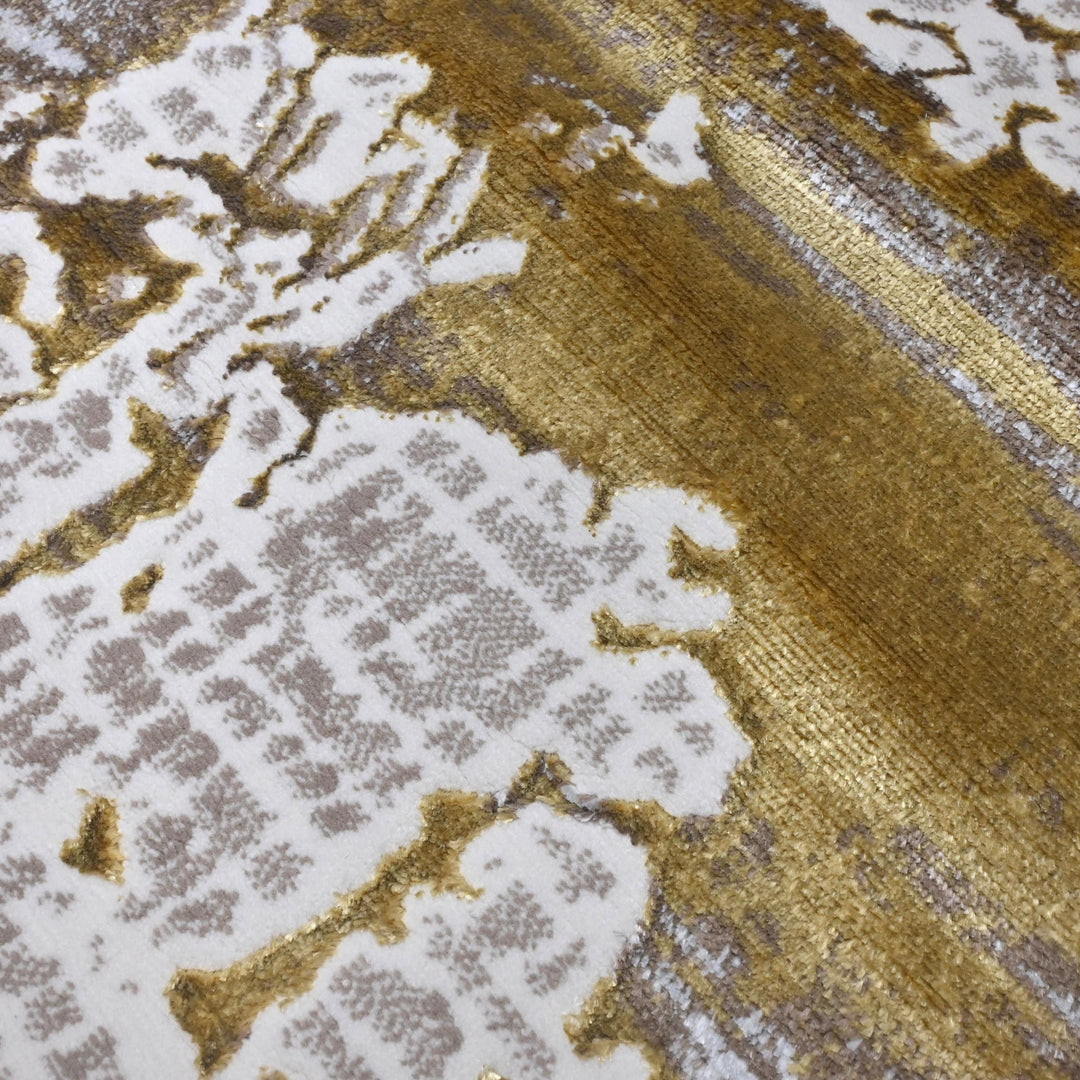 Cream & Olive Abstract Turkish Rug 7x10 ft