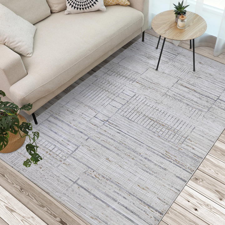 Cream & Grey Abstract Turkish Rug 7x10 ft