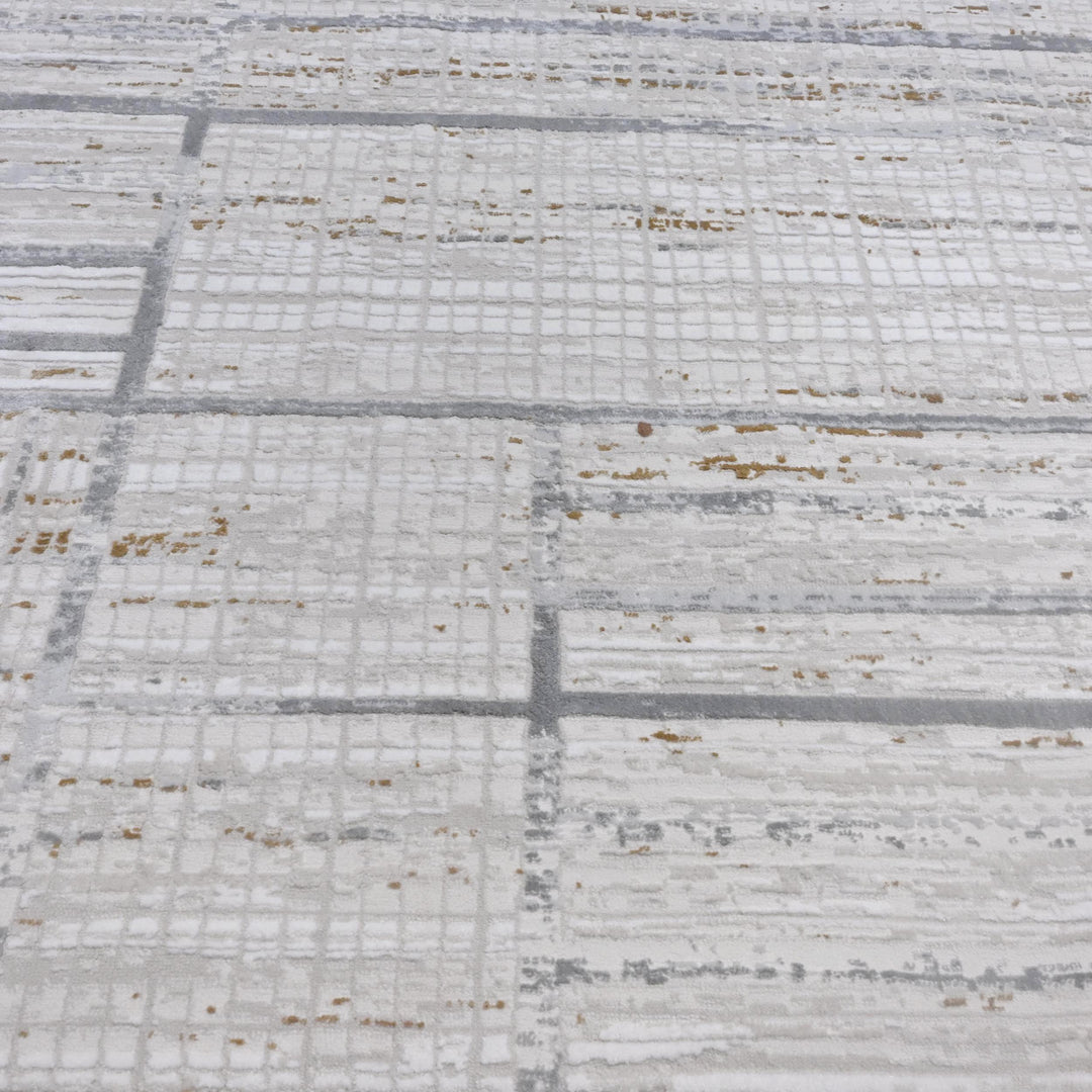 Cream & Grey Abstract Turkish Rug 7x10 ft