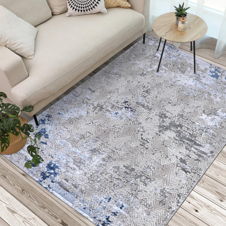 Blue & Grey Abstract Turkish Rug 7x10 ft