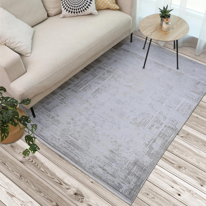 Silver & Grey Abstract Turkish Rug 7x10 ft