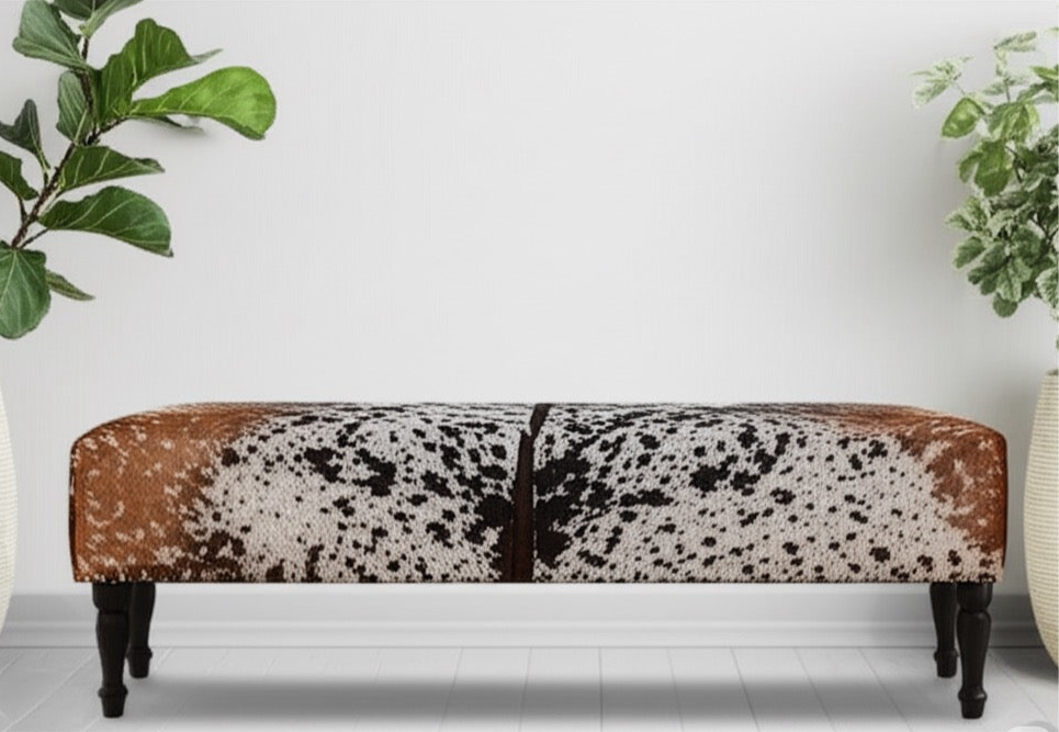 Tri-colour  Natural Cowhide Ottoman Settee 3 Seater