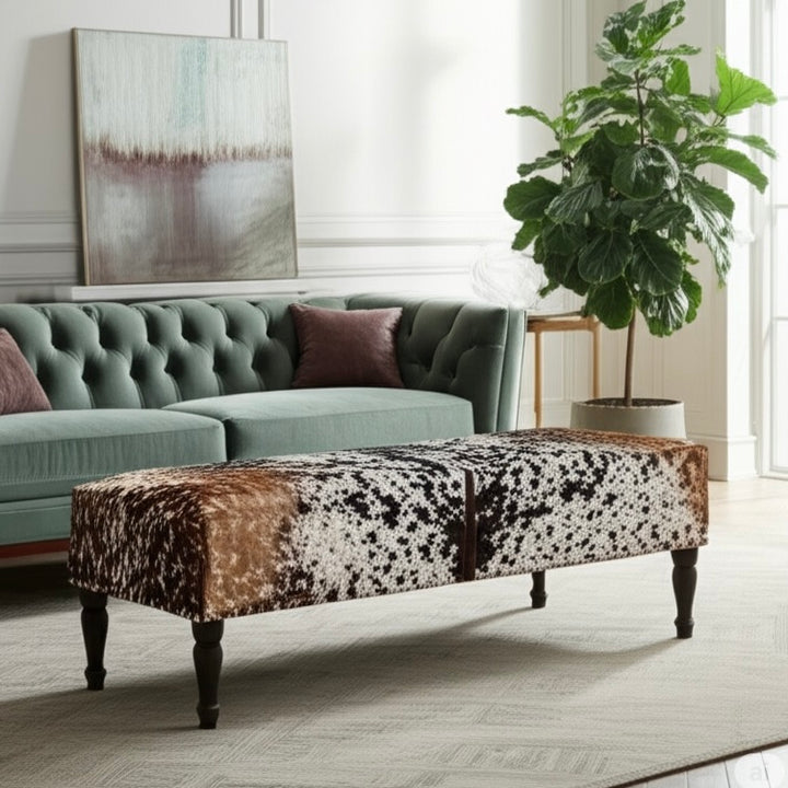 Tri-colour  Natural Cowhide Ottoman Settee 3 Seater