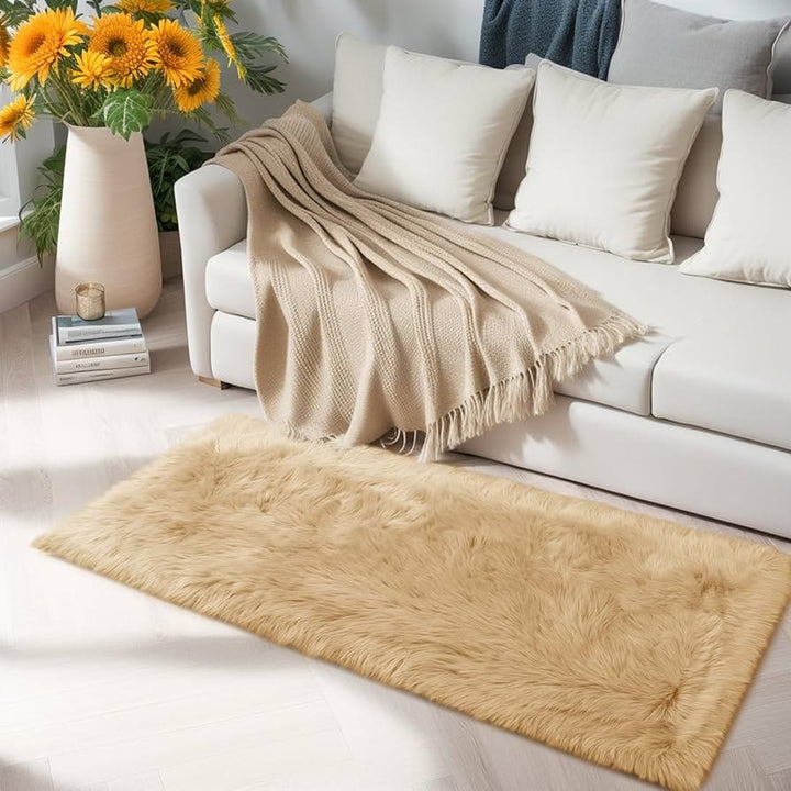 Beige Gold Fur Runner 2x6 Ft