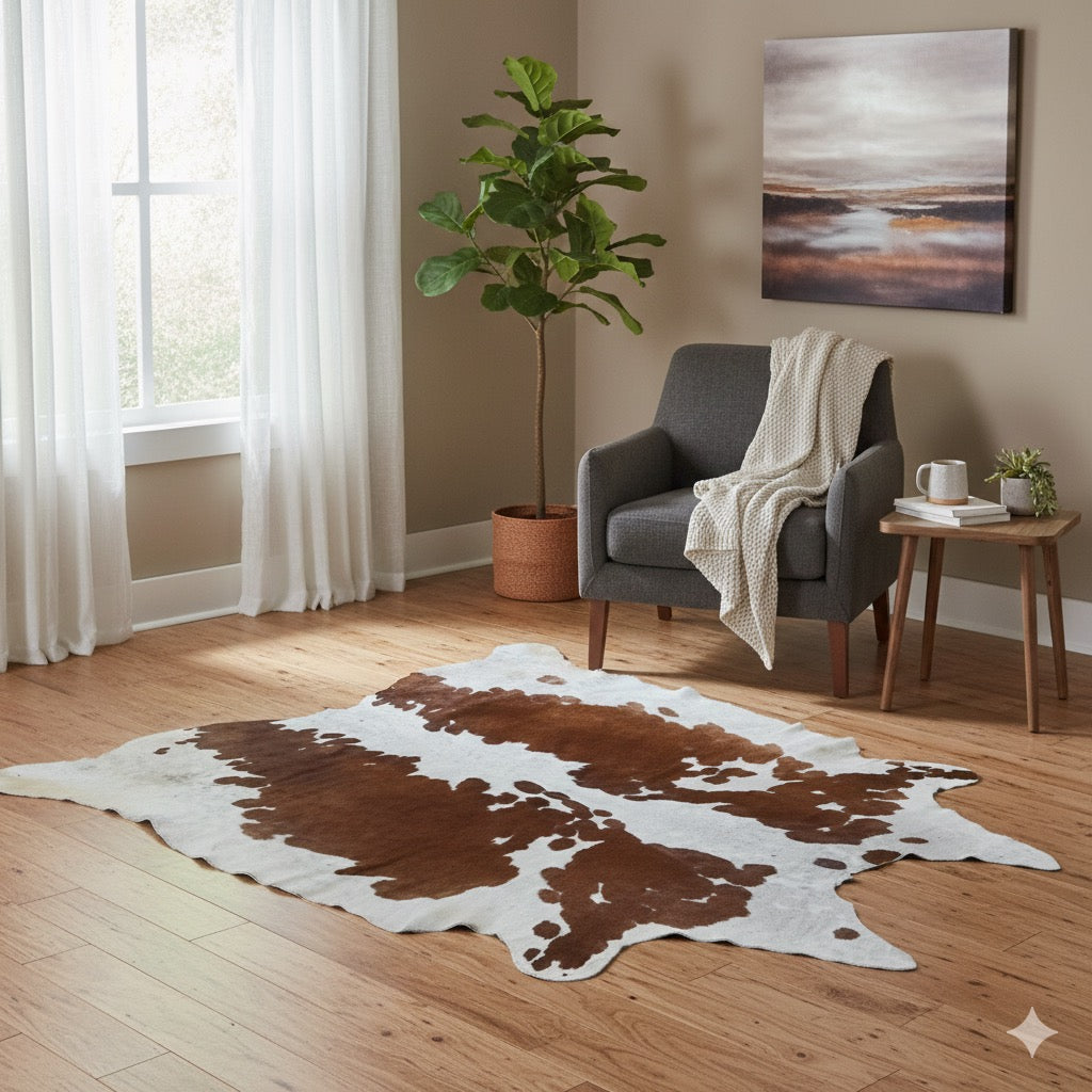 White&Brown Cow Hide 5.5X6 FT