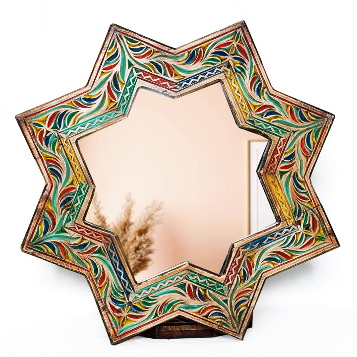 Hand Engraved Wood Mirror With Hand Painting