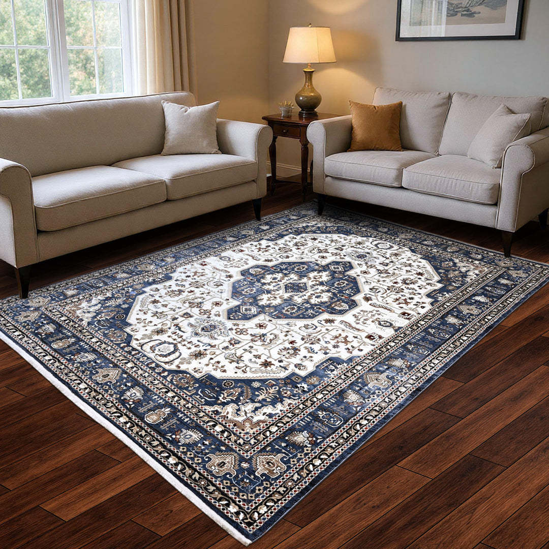 Blue & Off White Turkish Rug 8X11 Ft