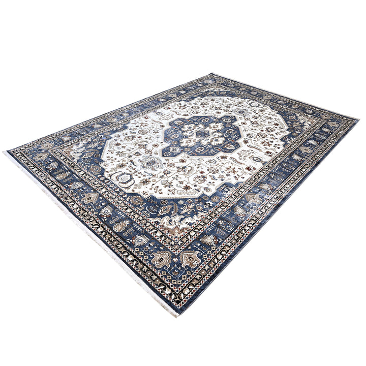 Blue & Off White Turkish Rug 8X11 Ft