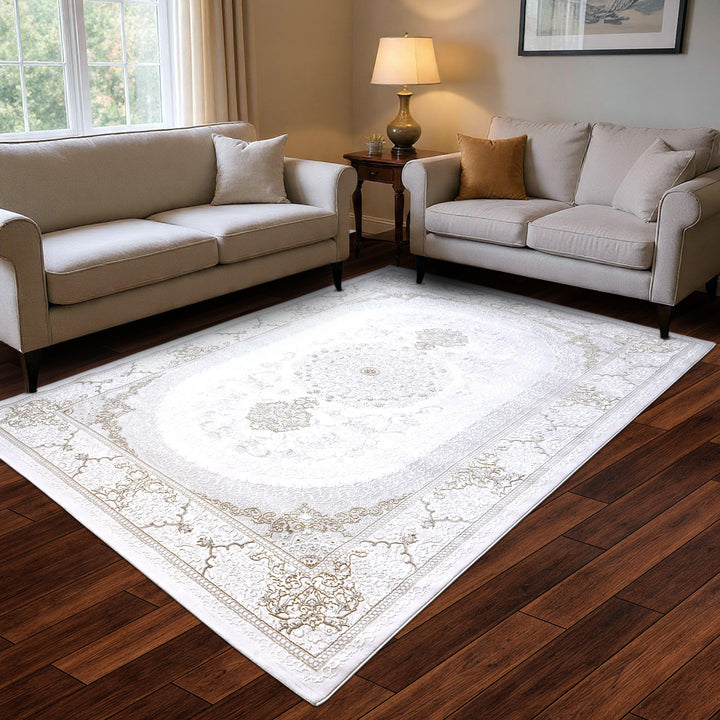 Off White Floring Turkish Rug 8X11 Ft