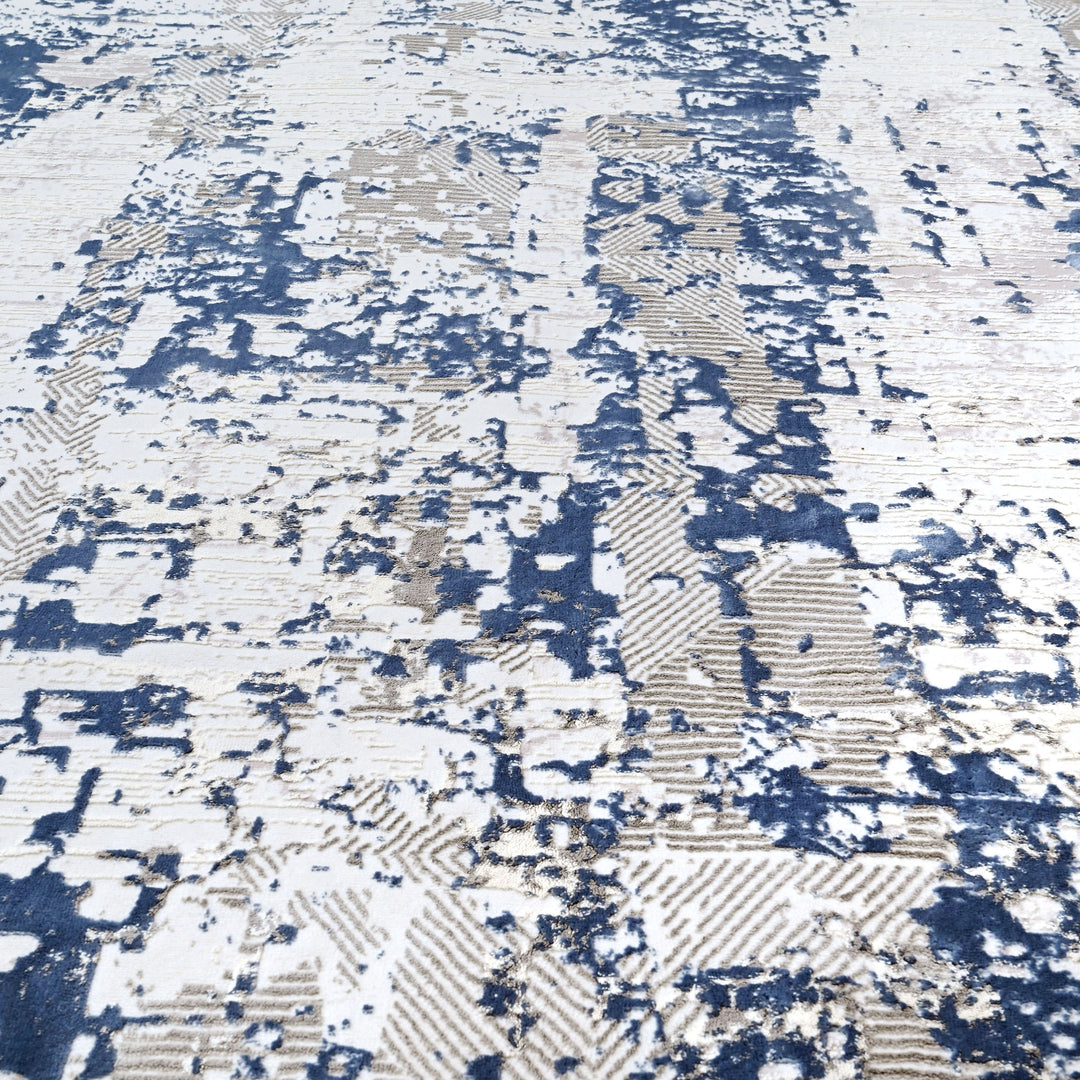 Off White & Blue Splash Turkish Rug 8X11 FT