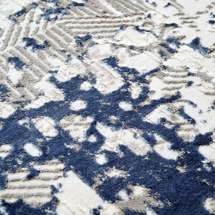 Off White & Blue Splash Turkish Rug 8X11 FT