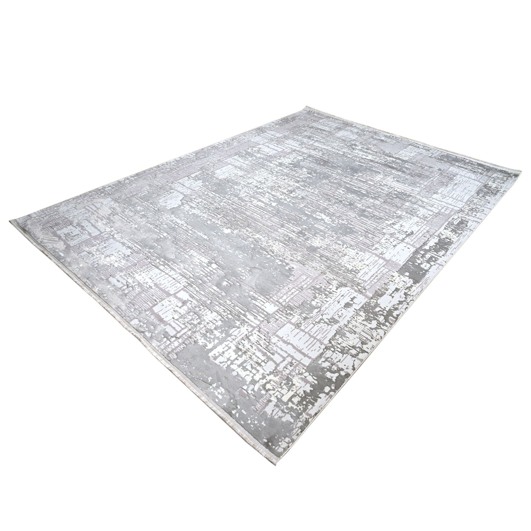Silver & Grey Geometric Turkish Rug 8X11 FT