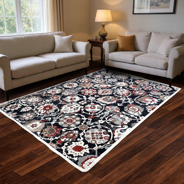 Black Floring Turkish Rug 7x10 FT