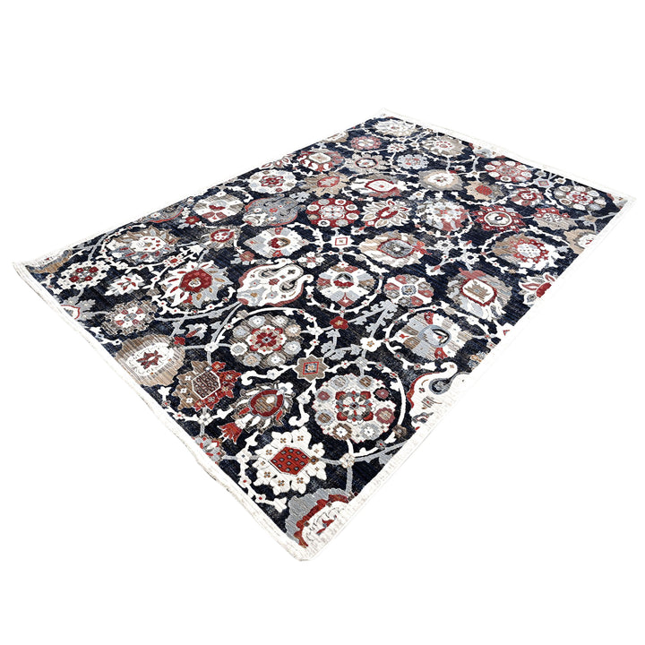 Black Floring Turkish Rug 7x10 FT
