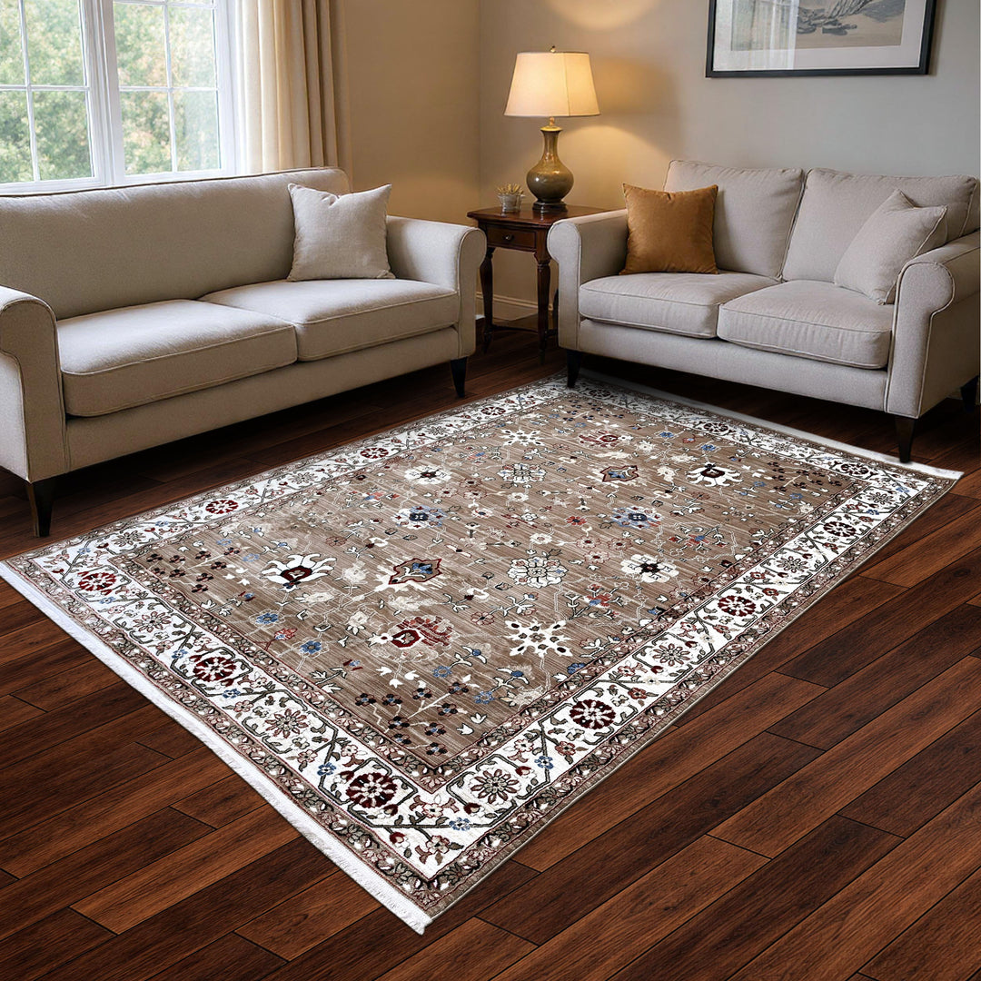 Beige Brown Turkish Rug 7x10 FT