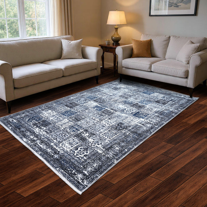 Grey & Blue Abstract Turkish Rug 7x10 FT
