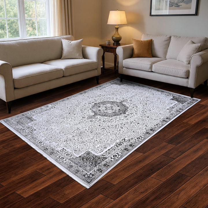 Silver Grey Floring Turkish Rug 7x10 FT