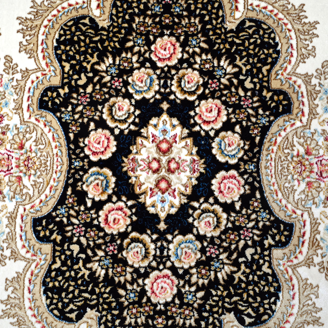 Beige & Black Floring Turkish Rug 7x10 FT