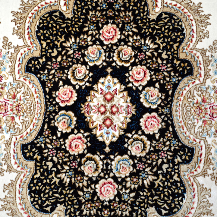 Beige & Black Floring Turkish Rug 7x10 FT