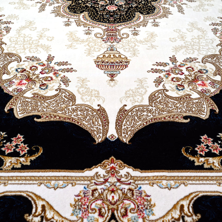 Beige & Black Floring Turkish Rug 7x10 FT