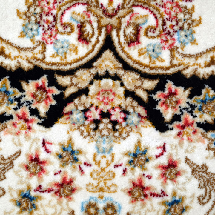 Beige & Black Floring Turkish Rug 7x10 FT